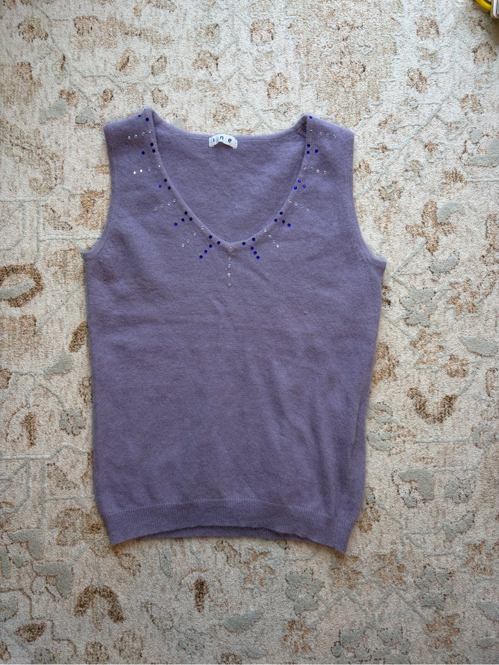 Vintage Y2K I.N.E. Angora Blend Fuzzy Rhinestone V-Neck Sleeveless Top